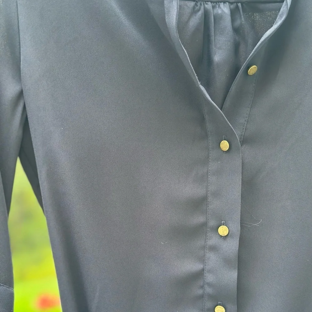 Banana Republic Navy Business Tailored Ruffle Sleeve Button-Down Dress - Picture 2 of 8